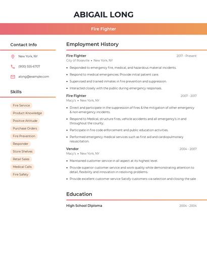 Fire Fighter Resume