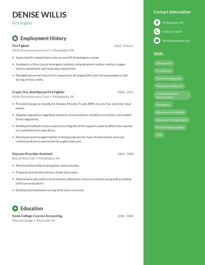 Fire Fighter Resume
