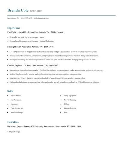 Fire Fighter Resume