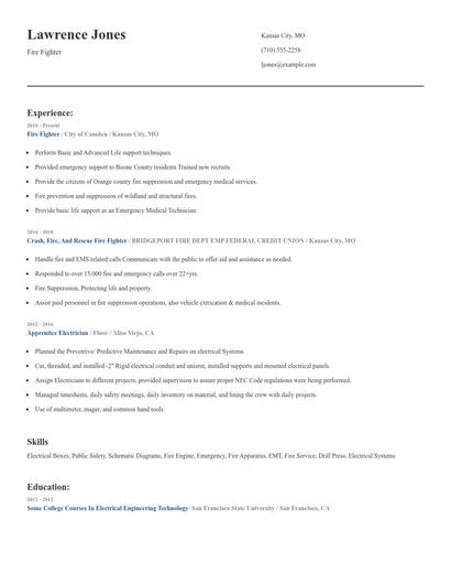 Fire Fighter Resume