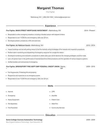 Fire Fighter Resume