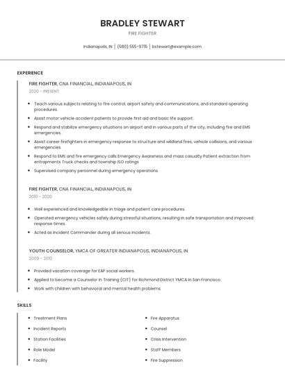 Fire Fighter Resume