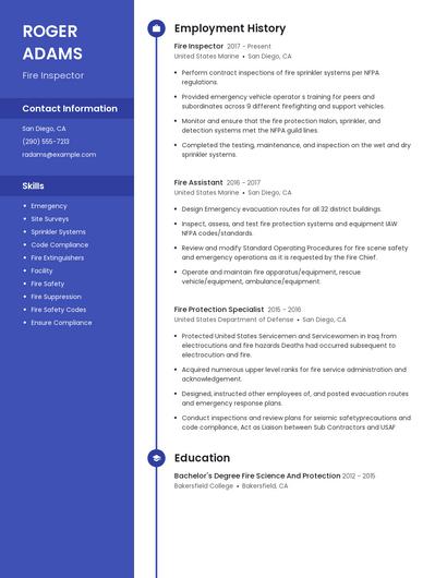 Fire Inspector Resume