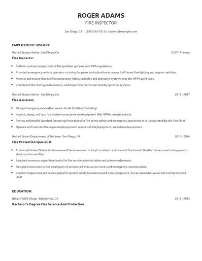Fire Inspector Resume