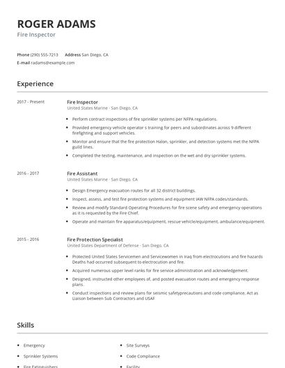Fire Inspector Resume