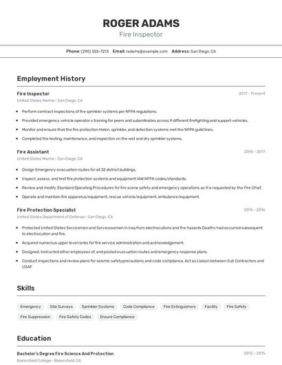 Fire Inspector Resume