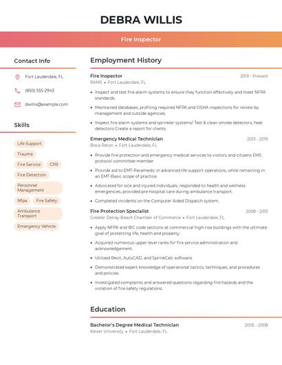 Fire Inspector Resume