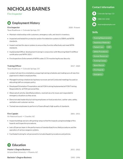 Fire Inspector Resume