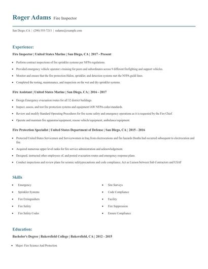 Fire Inspector Resume
