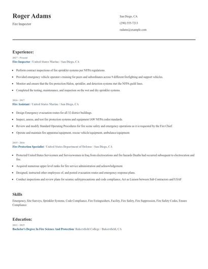 Fire Inspector Resume