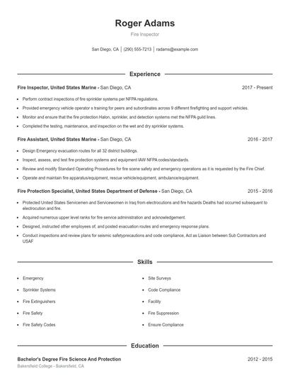 Fire Inspector Resume