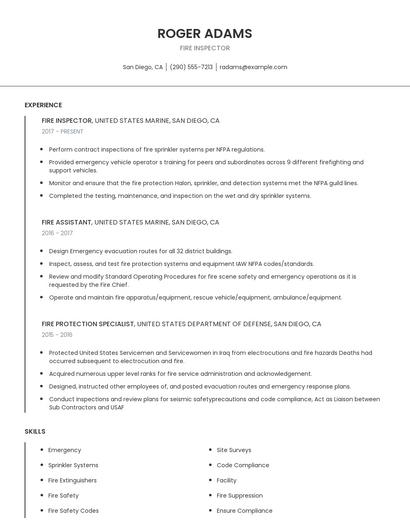Fire Inspector Resume