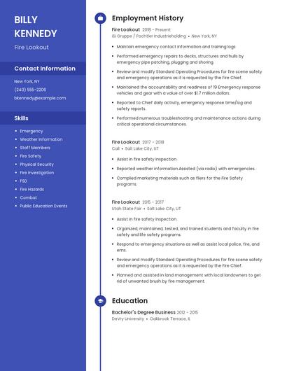 Fire Lookout Resume