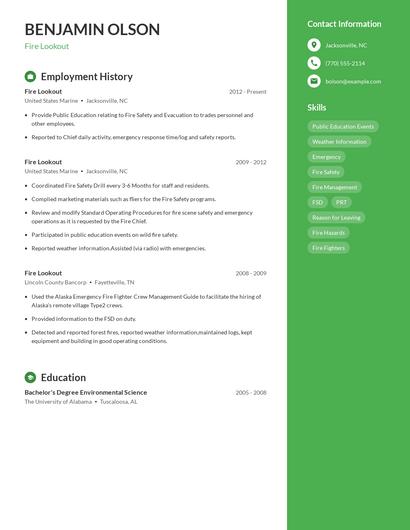 Fire Lookout Resume