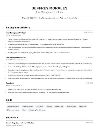 Fire Management Officer Resume