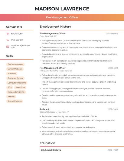 Fire Management Officer Resume