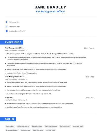 Fire Management Officer Resume