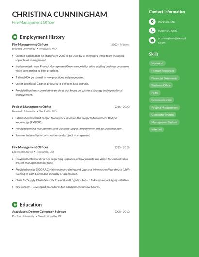 Fire Management Officer Resume