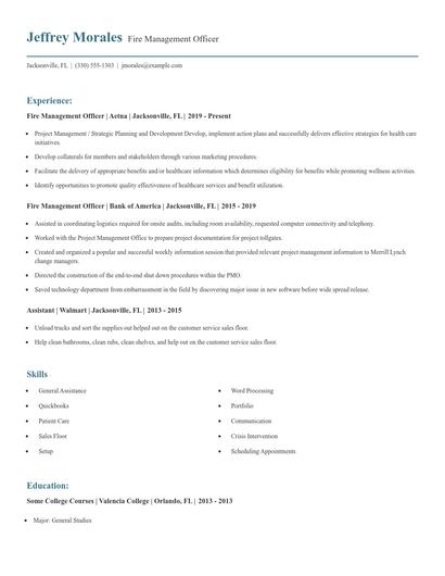 Fire Management Officer Resume
