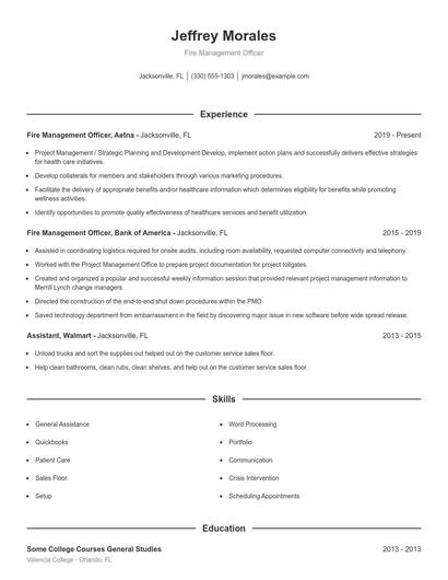 Fire Management Officer Resume