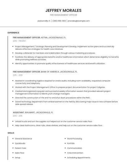 Fire Management Officer Resume