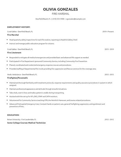 Fire Marshal Resume