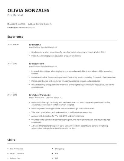 Fire Marshal Resume