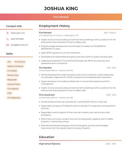 Fire Marshal Resume