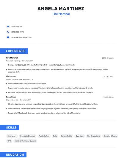 Fire Marshal Resume