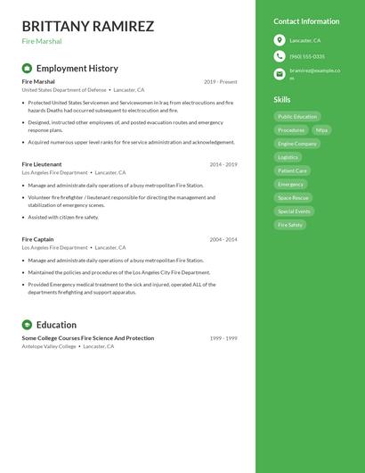 Fire Marshal Resume