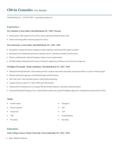 Fire Marshal Resume