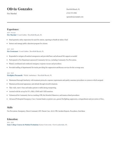 Fire Marshal Resume