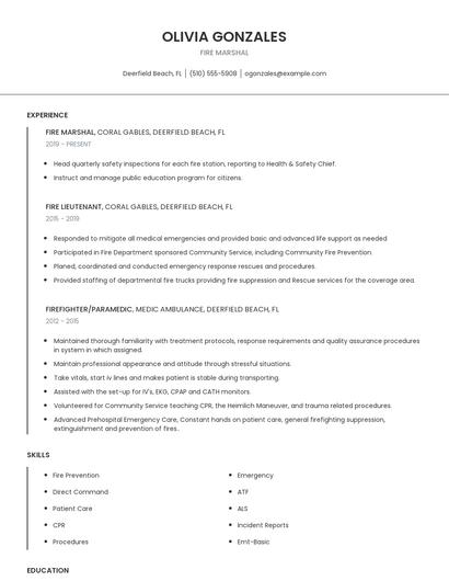Fire Marshal Resume