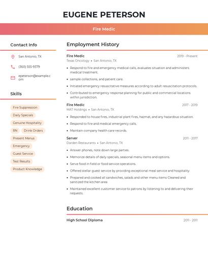 Fire Medic Resume