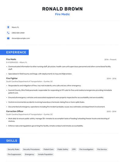 Fire Medic Resume