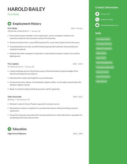 Fire Medic Resume