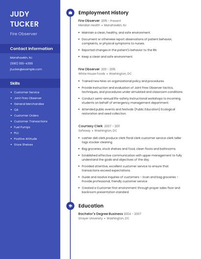 Fire Observer Resume