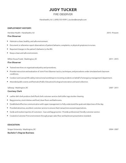 Fire Observer Resume