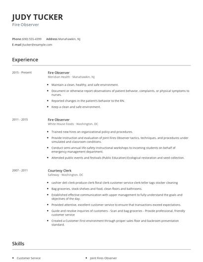 Fire Observer Resume