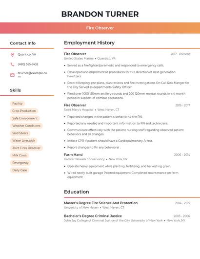 Fire Observer Resume