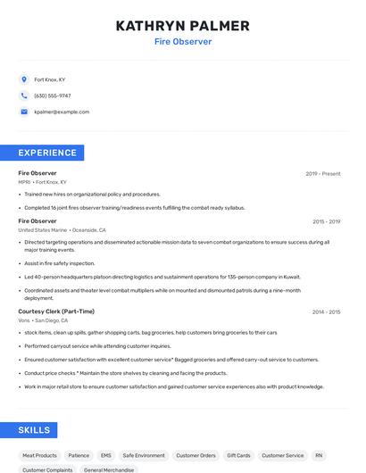 Fire Observer Resume