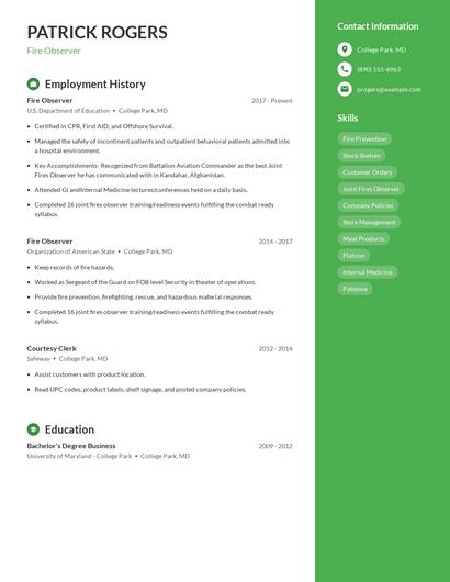 Fire Observer Resume