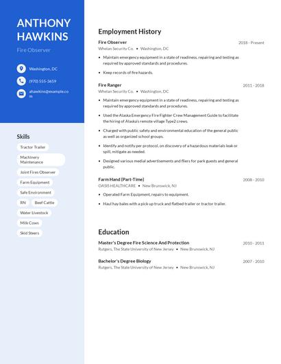 Fire Observer Resume