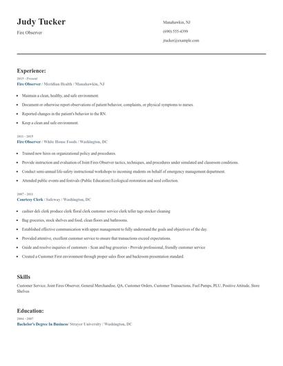 Fire Observer Resume