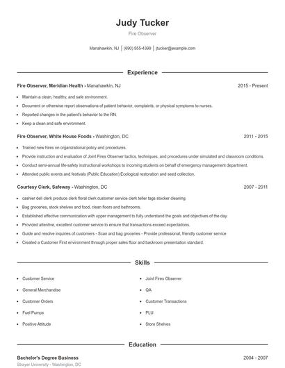 Fire Observer Resume