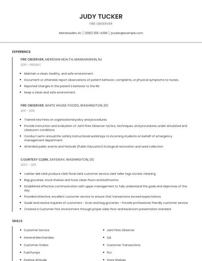 Fire Observer Resume