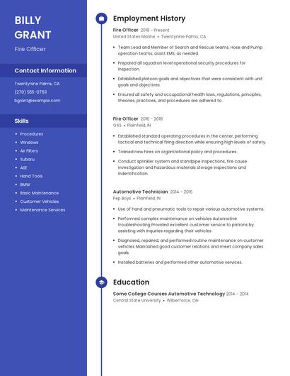 Fire Officer Resume