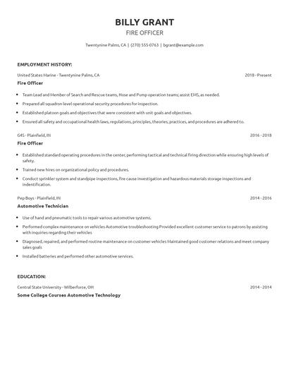 Fire Officer Resume