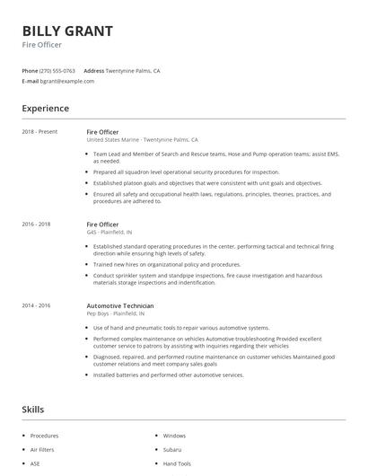 Fire Officer Resume