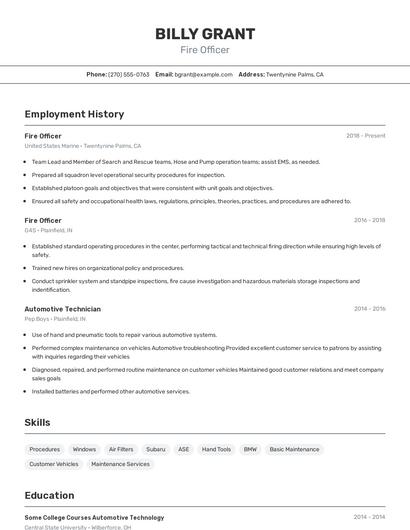 Fire Officer Resume
